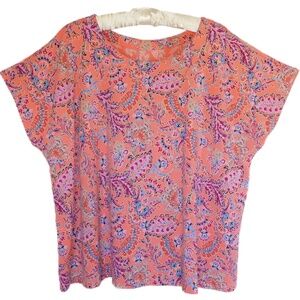 LIKE NEW J. Jill Luxe Supima® Scoop-Neck Tee - Coral Paisley - 2X
